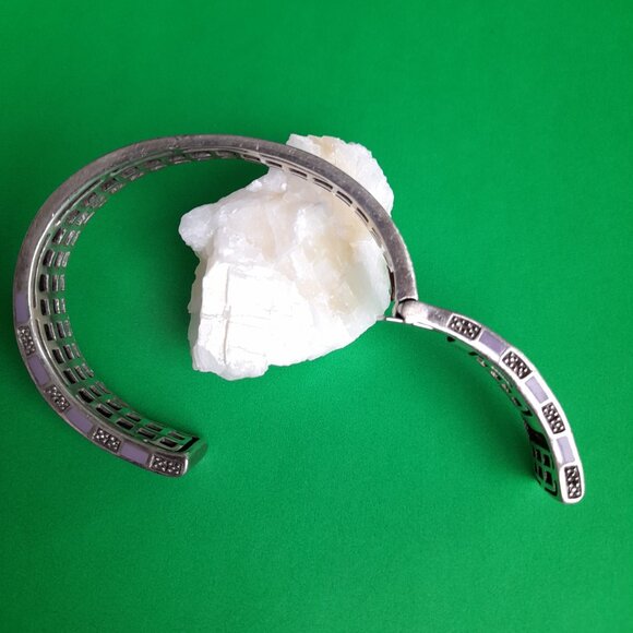 Silver 925 JPI Bracelet Hinged Clamper Bangle Purple Black Textured - Picture 2 of 14